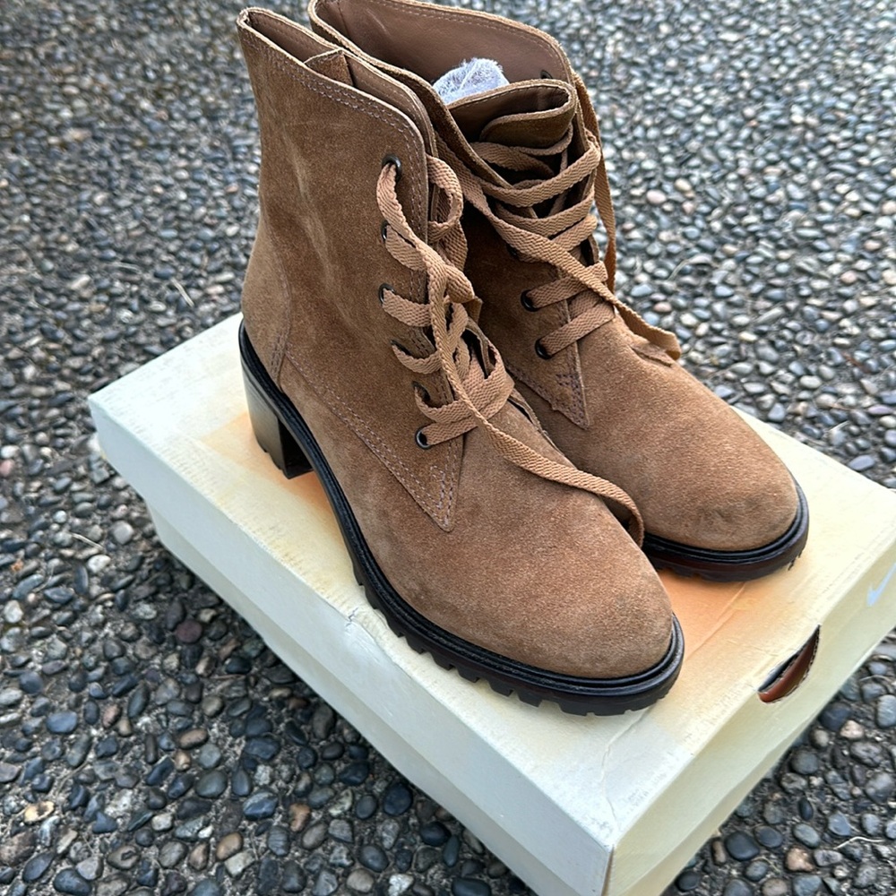 Brown heeled combat boot